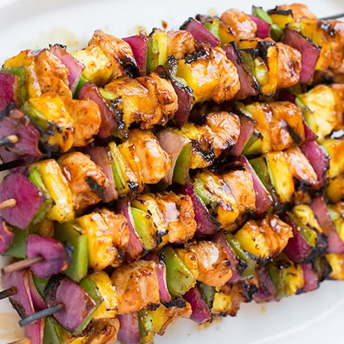 Brochette de poulet  caramel oignons frit copie